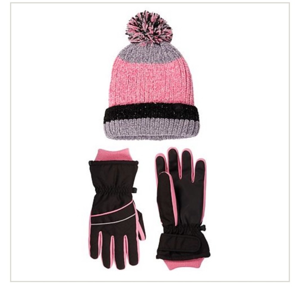 ZEROXPOSUR Girls ZeroXposur 2-pc. Ski Gloves & Beanie Set S/M Pink Black